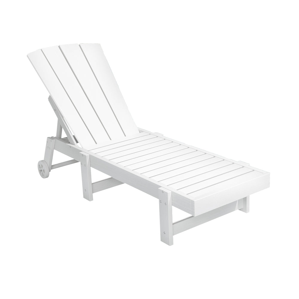 Gardeon Sun Lounge Beach Chair HDPE Adirondack Lounger Patio Outdoor Furniture with Wheels White | Outdoorium