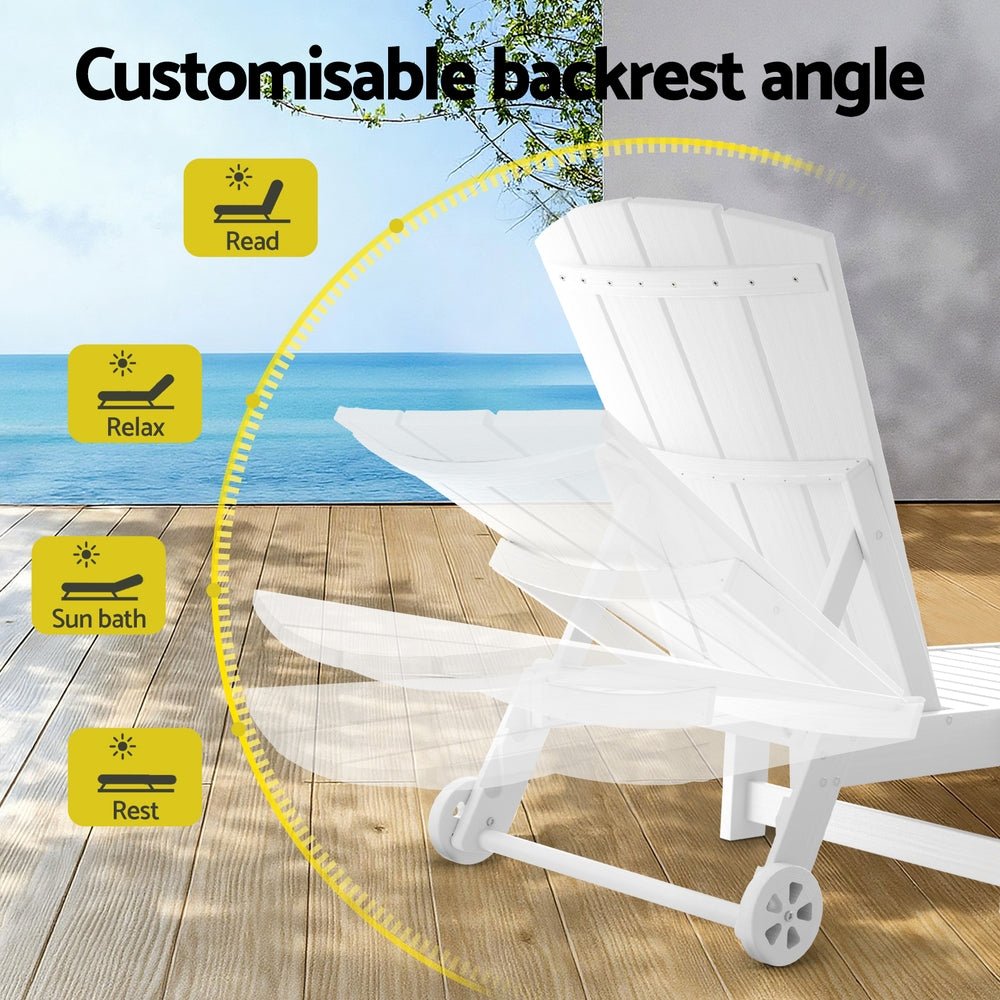 Gardeon Sun Lounge Beach Chair HDPE Adirondack Lounger Patio Outdoor Furniture with Wheels White | Outdoorium