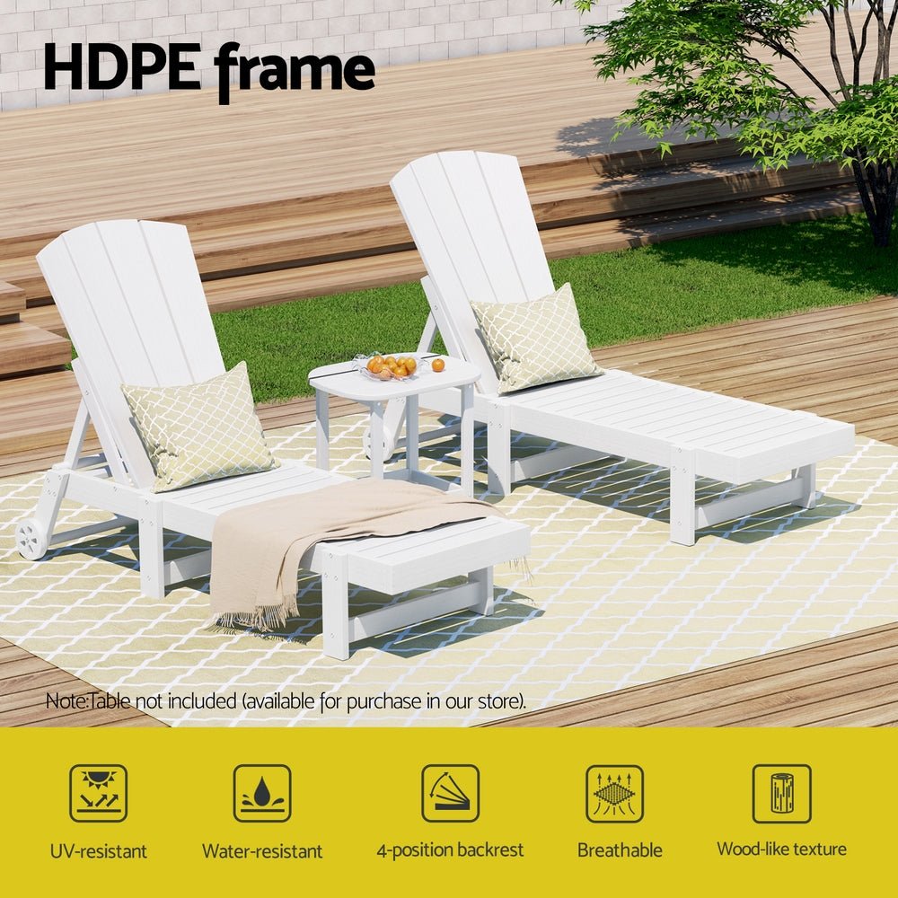 Gardeon Sun Lounge Beach Chair HDPE Adirondack Lounger Patio Outdoor Furniture with Wheels White | Outdoorium