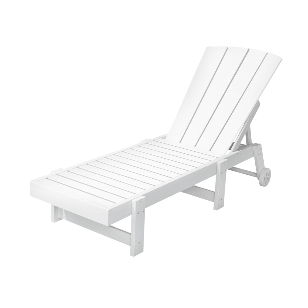 Gardeon Sun Lounge Beach Chair HDPE Adirondack Lounger Patio Outdoor Furniture with Wheels White | Outdoorium