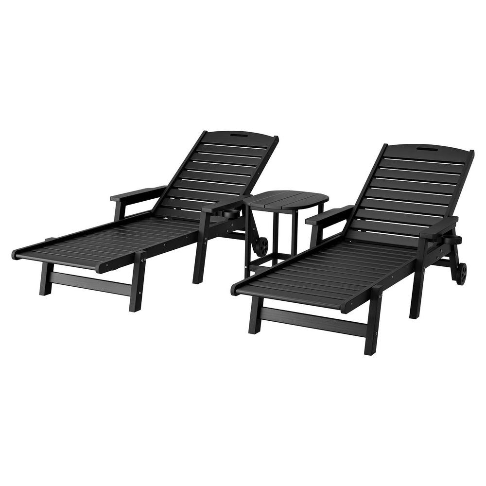 Gardeon Sun Lounge Lounger Beach Chair HDPE Patio Outdoor Furniture with Wheels Black | Outdoorium