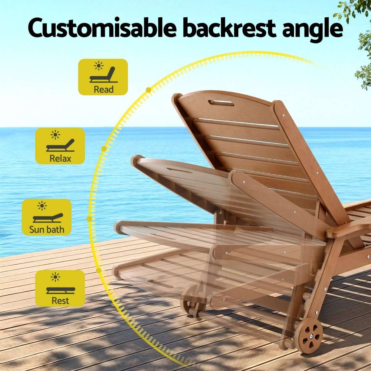 Gardeon Sun Lounge Lounger Beach Chair HDPE Patio Outdoor Furniture with Wheels Brown | Furniture > Outdoor > Outdoor Chairs