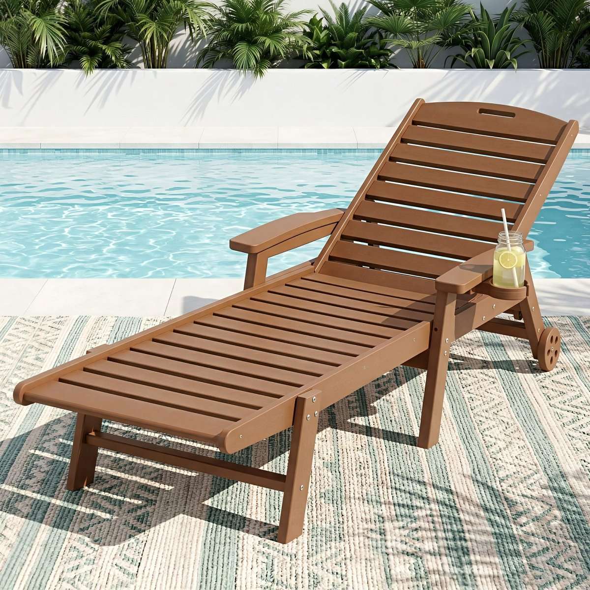 Gardeon Sun Lounge Lounger Beach Chair HDPE Patio Outdoor Furniture with Wheels Brown | Furniture > Outdoor > Outdoor Chairs