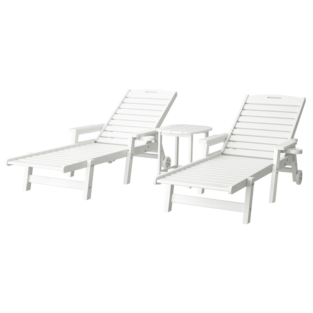 Gardeon Sun Lounge Lounger Beach Chair HDPE Patio Outdoor Furniture with Wheels White | Outdoorium