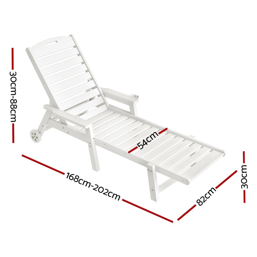 Gardeon Sun Lounge Lounger Beach Chair HDPE Patio Outdoor Furniture with Wheels White | Outdoorium