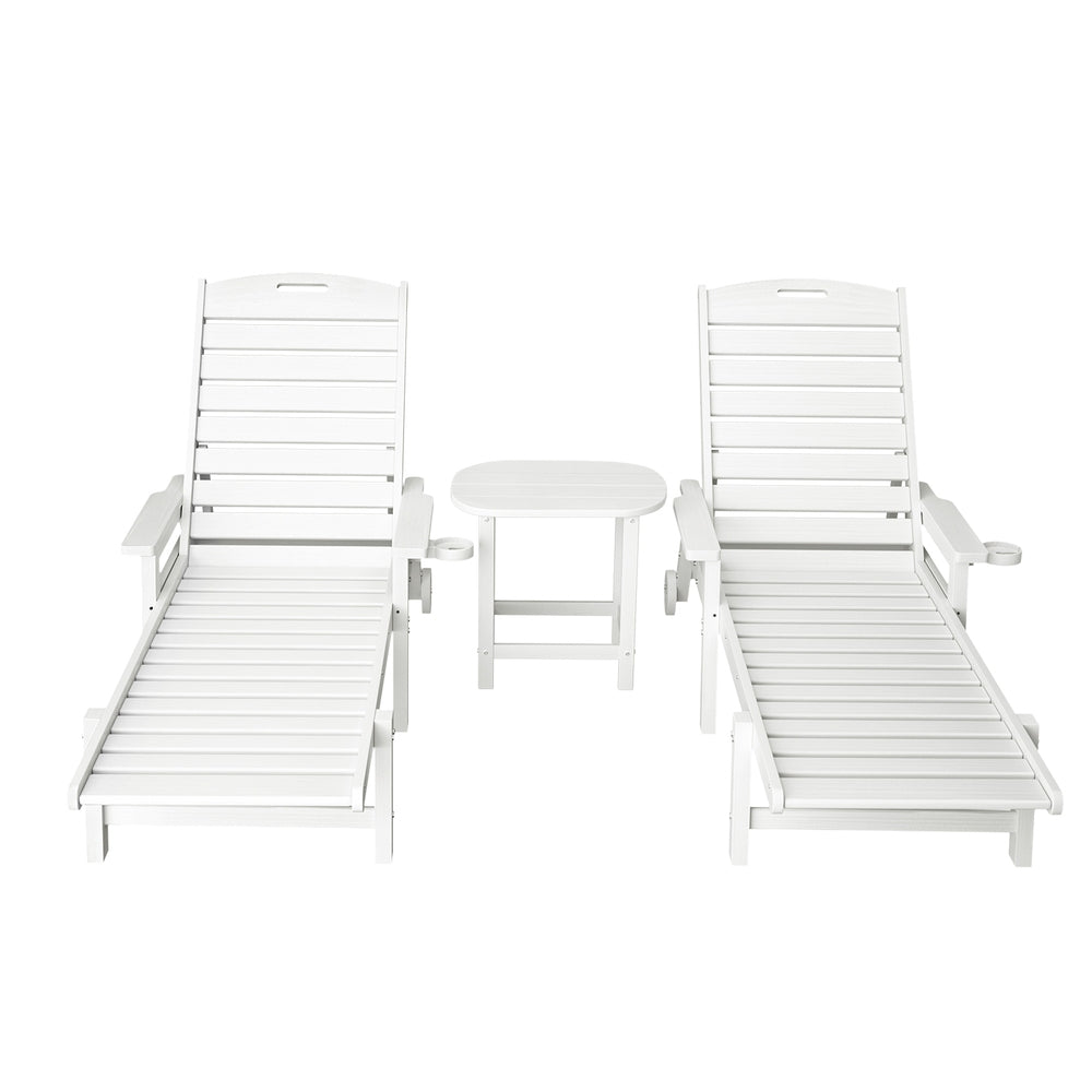 Gardeon Sun Lounge Lounger Beach Chair HDPE Patio Outdoor Furniture with Wheels White | Outdoorium