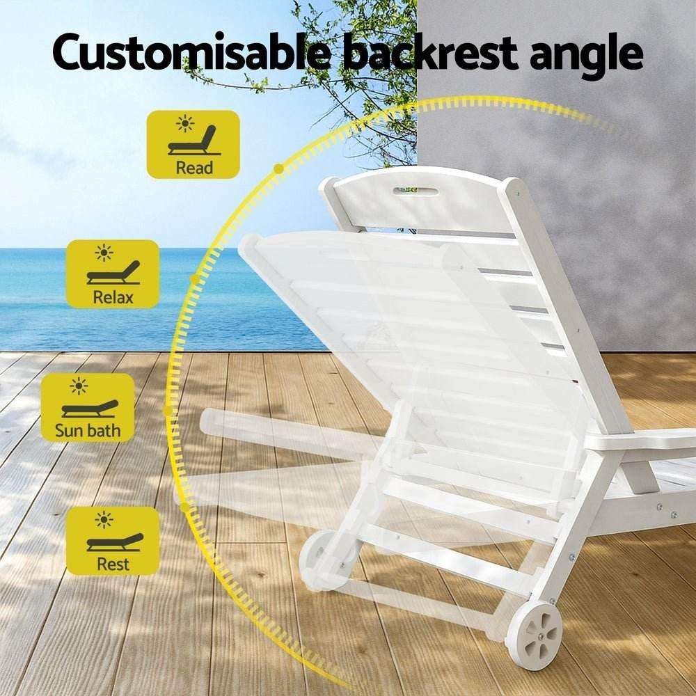 Gardeon Sun Lounge Lounger Beach Chair HDPE Patio Outdoor Furniture with Wheels White | Furniture > Outdoor > Outdoor Chairs