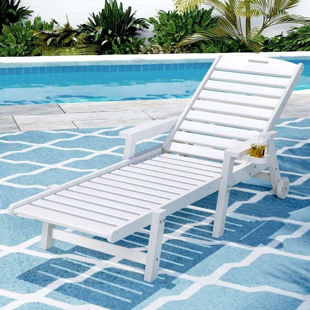 Gardeon Sun Lounge Lounger Beach Chair HDPE Patio Outdoor Furniture with Wheels White | Furniture > Outdoor > Outdoor Chairs