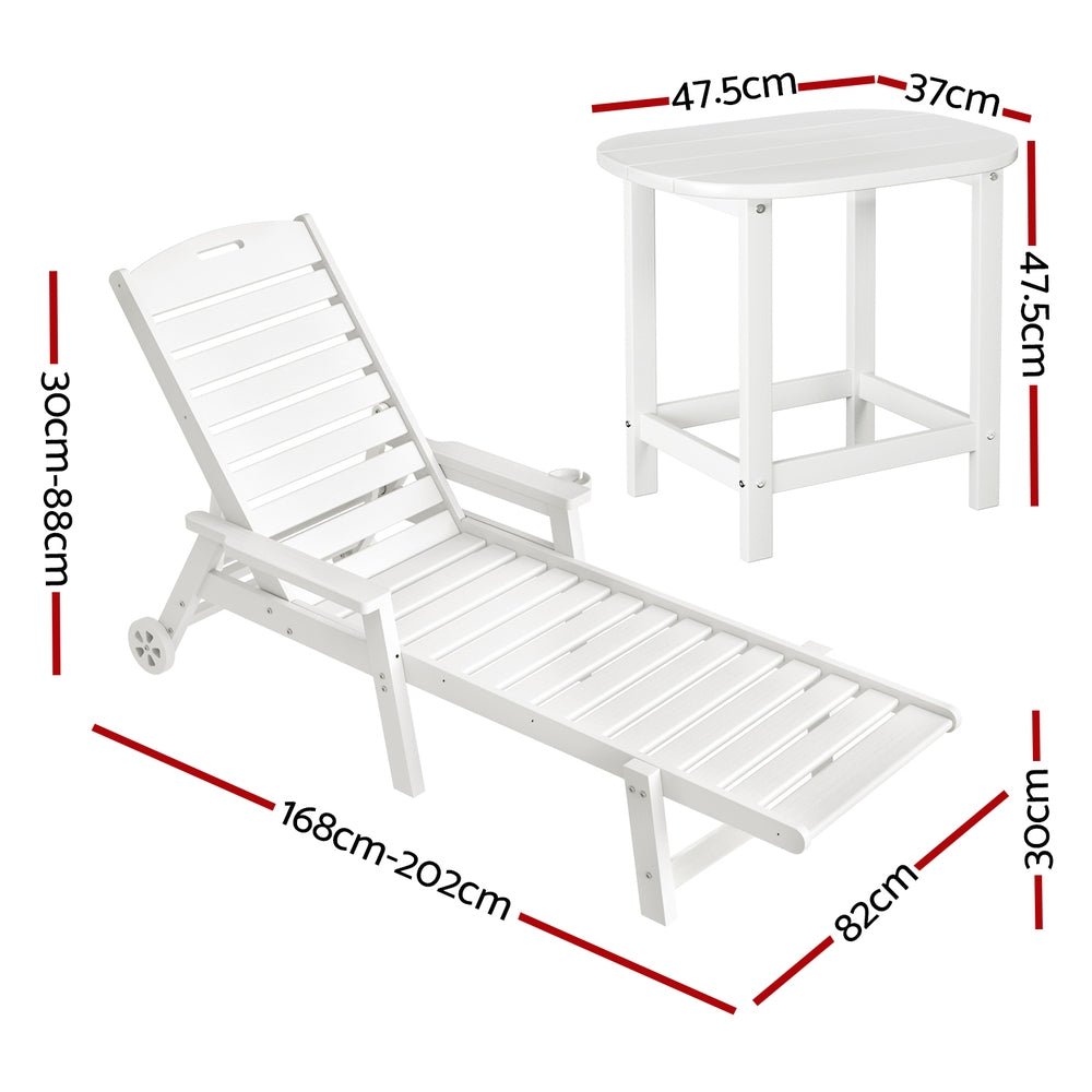 Gardeon Sun Lounge Lounger Beach Chair HDPE Patio Outdoor Furniture with Wheels White | Outdoorium