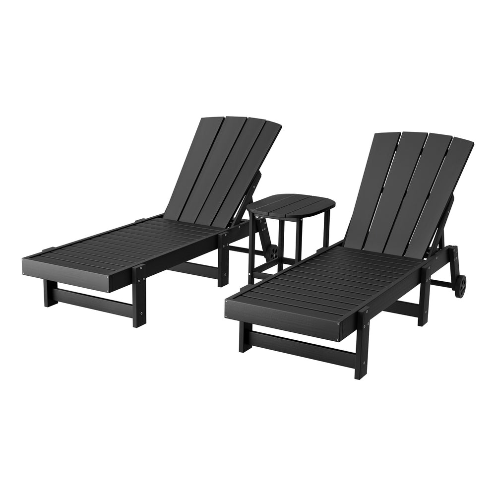 Gardeon Sun Lounge Lounger Table and Chairs Beach Chair HDPE Patio Outdoor Furniture Wheels Black | Outdoorium
