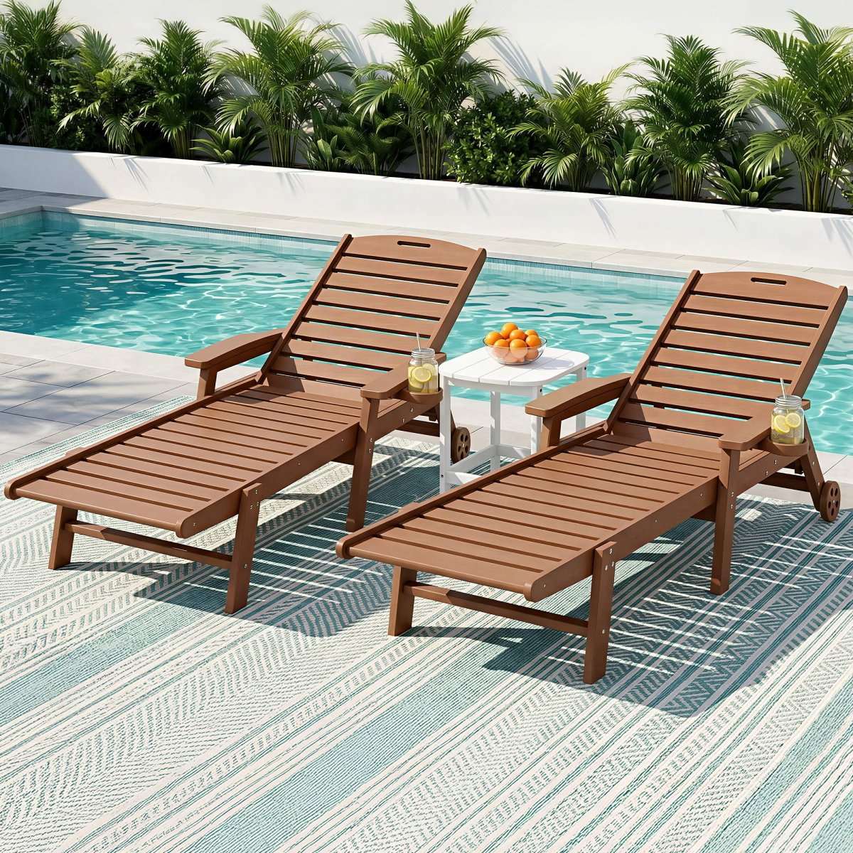 Gardeon Sun Lounge Lounger Table and Chairs Beach Chair HDPE Patio Outdoor Furniture Wheels Brown | Furniture > Outdoor > Outdoor Chairs