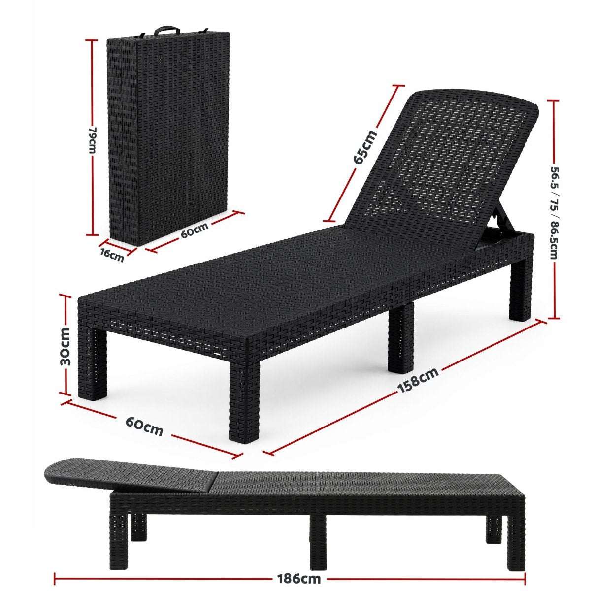 Gardeon Sun Lounge Outdoor Folding Recliner Patio Pool Beach Chair Rattan Black | Home & Garden > Bedding > Bed Sheets