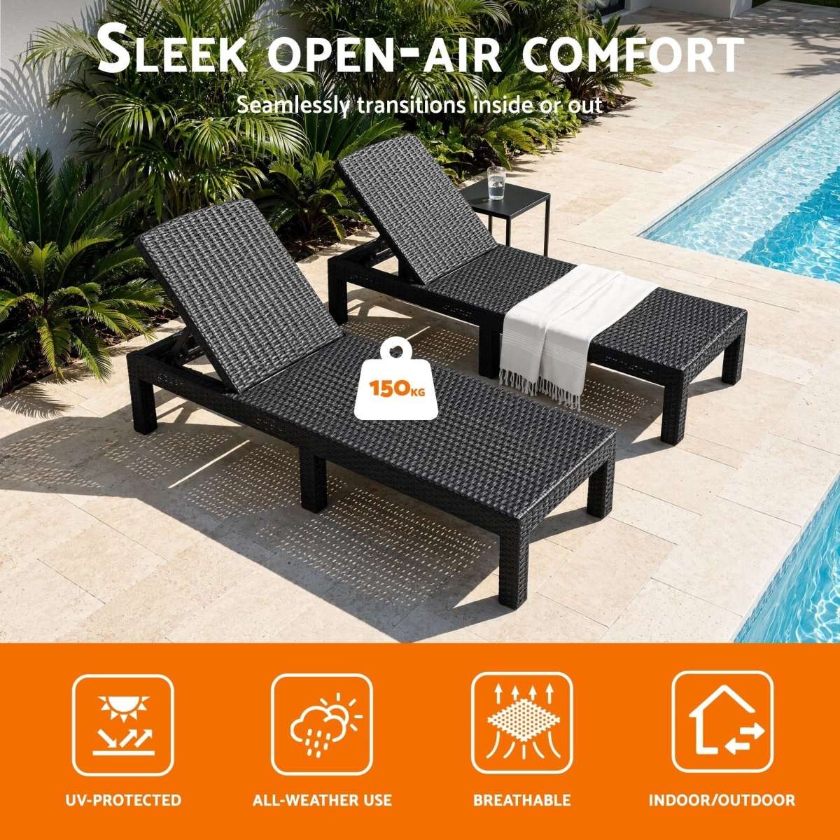 Gardeon Sun Lounge Outdoor Folding Recliner Patio Pool Beach Chair Rattan Black | Home & Garden > Bedding > Bed Sheets