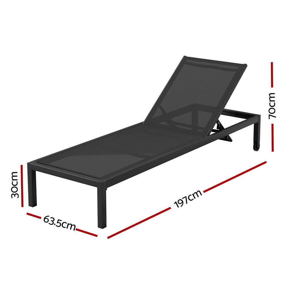 Gardeon Sun Lounge Outdoor Lounger Aluminium Folding Beach Chair Wheels Black - Outdoorium