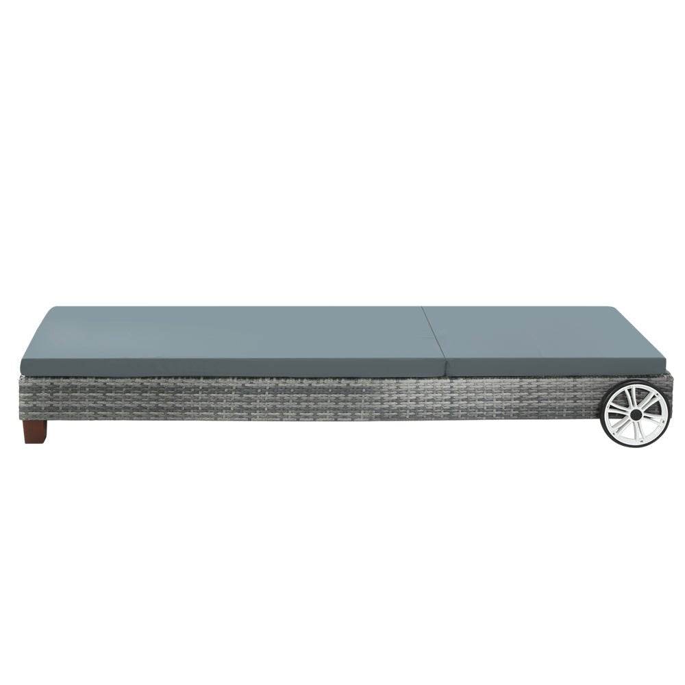 Gardeon Sun Lounge Wicker Lounger Outdoor Furniture Day Bed Wheels Patio Grey | Outdoorium