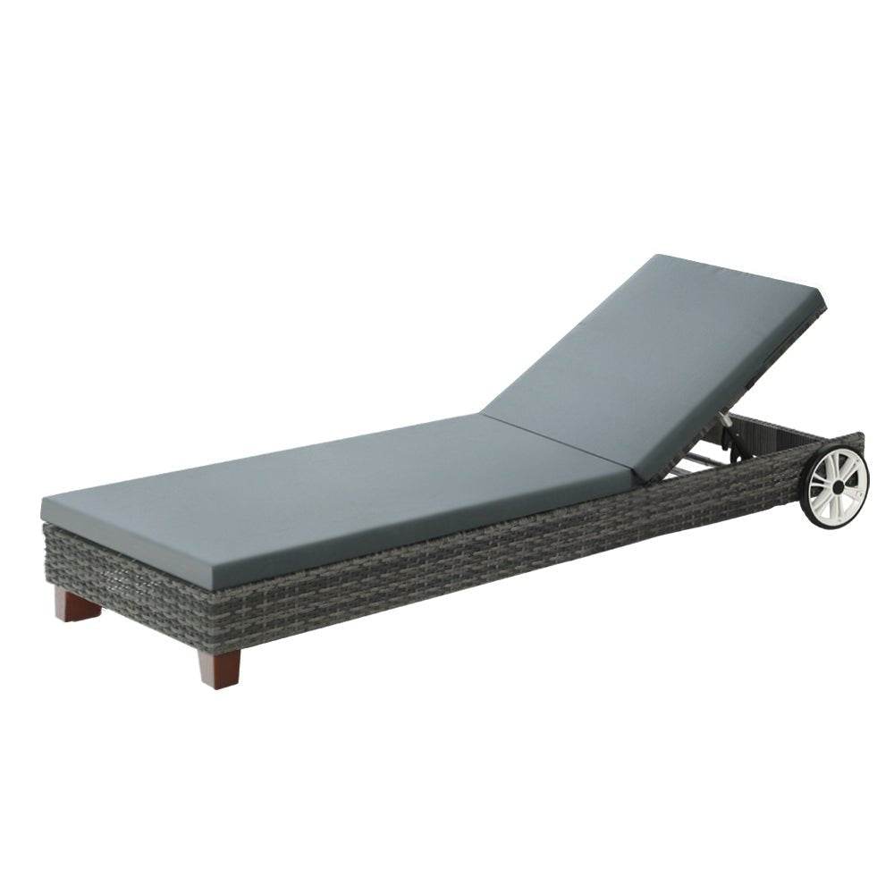Gardeon Sun Lounge Wicker Lounger Outdoor Furniture Day Bed Wheels Patio Grey | Outdoorium