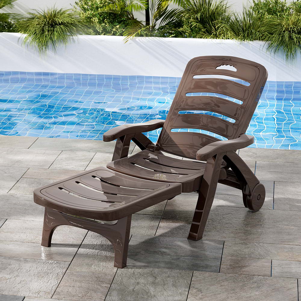 Gardeon Sun Lounger Folding Lounge Chair Wheels Patio Outdoor Furniture Brown - Outdoorium