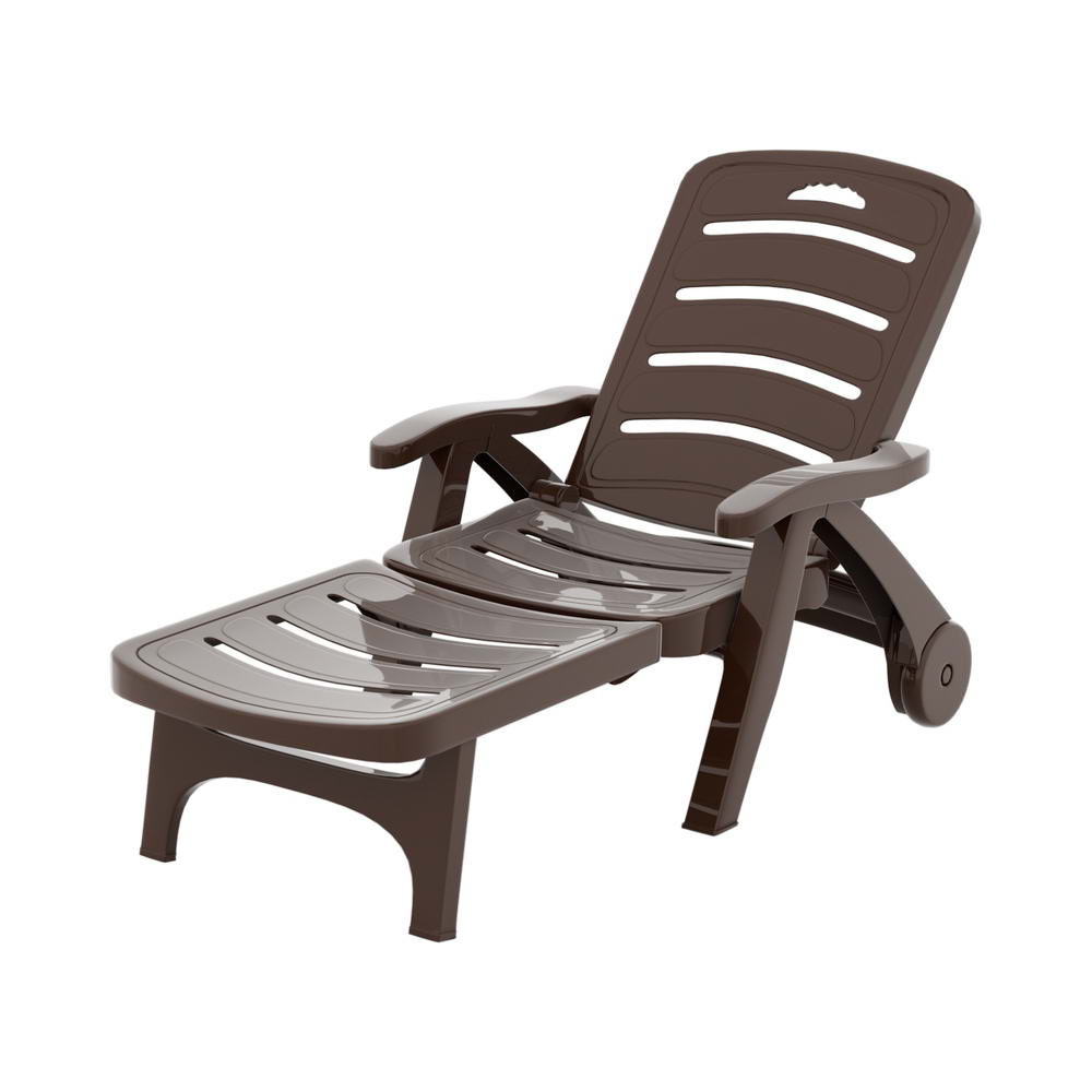 Gardeon Sun Lounger Folding Lounge Chair Wheels Patio Outdoor Furniture Brown - Outdoorium