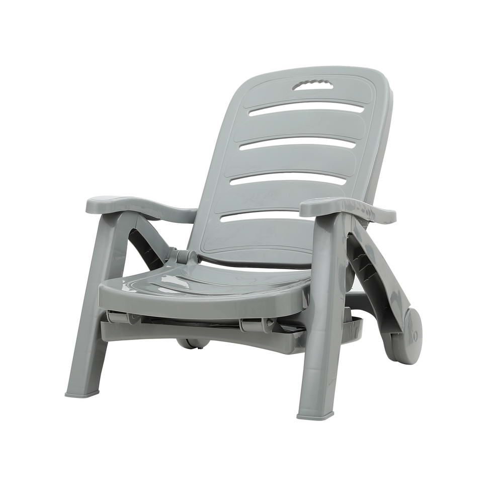 Gardeon Sun Lounger Folding Lounge Chair Wheels Patio Outdoor Furniture Grey - Outdoorium