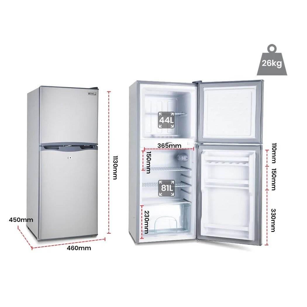 GECKO 125L Portable Fridge Freezer Camping Motorhome Caravan Upright Fridges 12V/24V/240V, Silver - Outdoorium