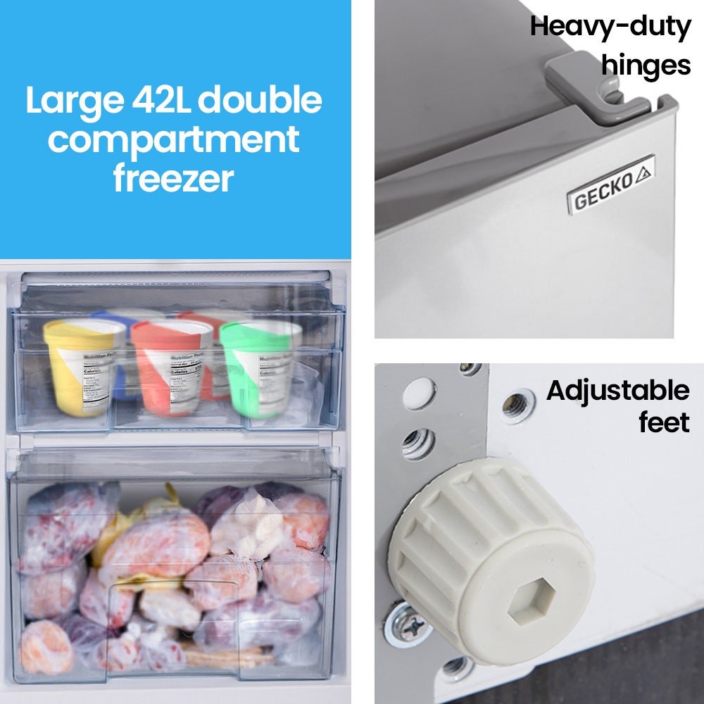 GECKO 139L Upright Portable Fridge / Freezer, 12V/24V for Motorhome and Caravan, Silver | Outdoorium
