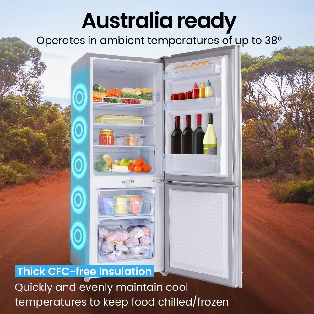 GECKO 139L Upright Portable Fridge / Freezer, 12V/24V for Motorhome and Caravan, Silver | Outdoorium
