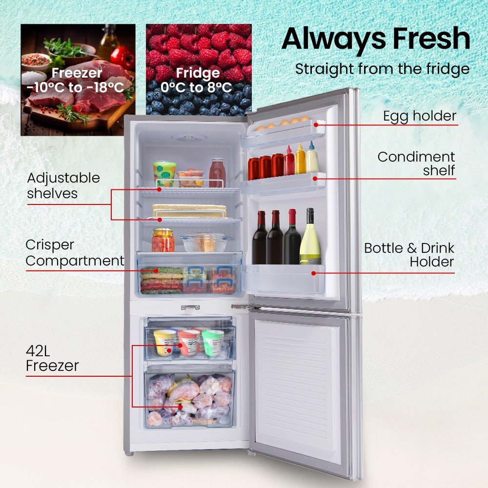 GECKO 139L Upright Portable Fridge / Freezer, 12V/24V for Motorhome and Caravan, Silver | Outdoorium