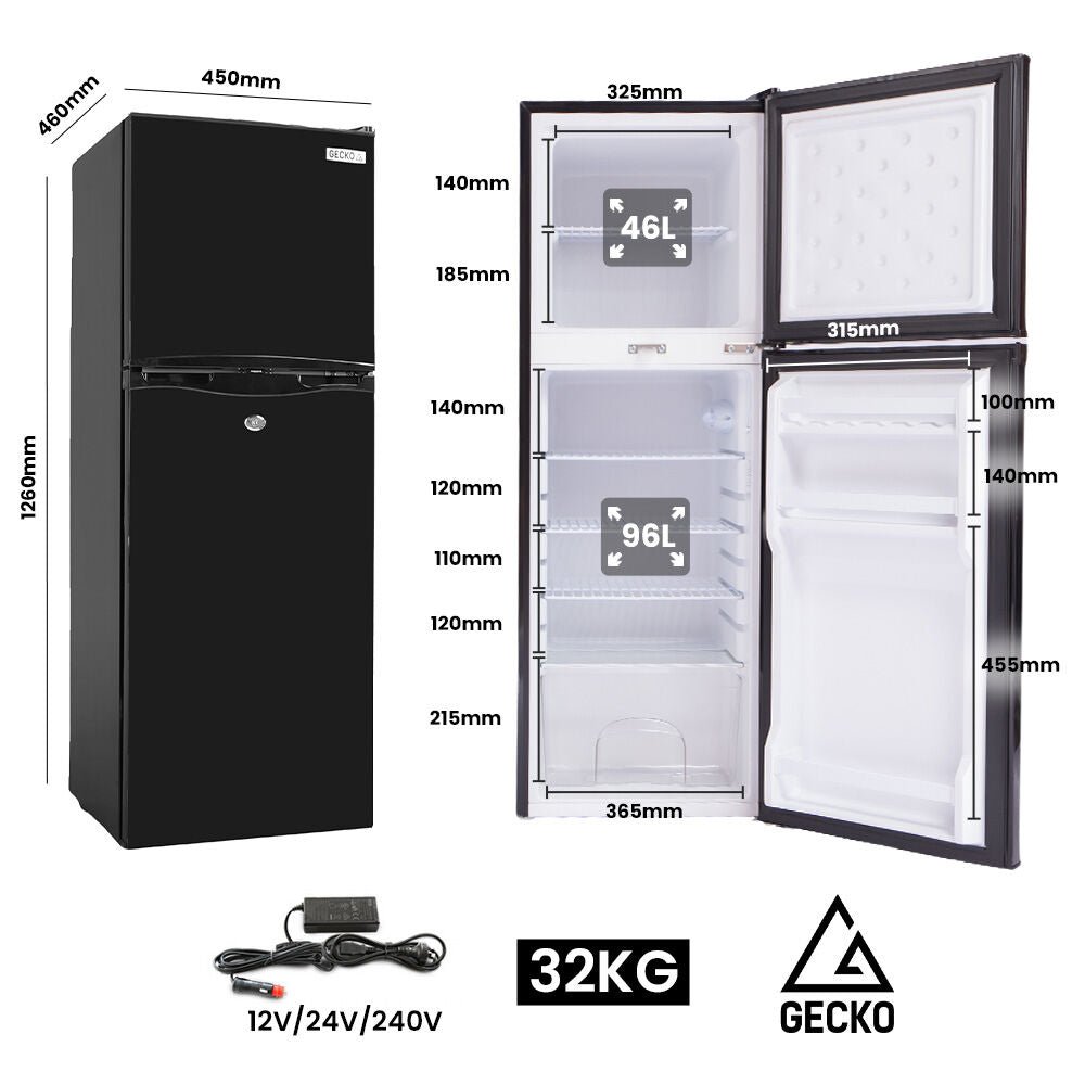 GECKO 142L Upright Portable Fridge / Freezer, 12V/24V for Motorhome and Caravan, Black | Outdoorium