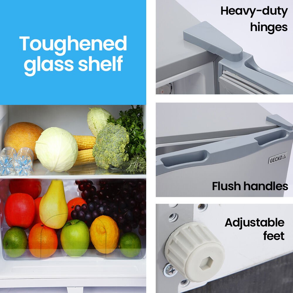 GECKO 142L Upright Portable Fridge / Freezer, 12V/24V for Motorhome and Caravan, Silver | Outdoorium