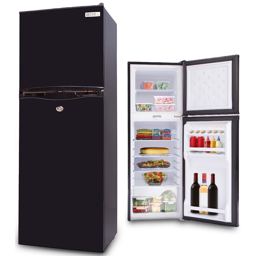 GECKO 142L Upright Portable Fridge / Freezer, 12V/24V/240V for Motorhome and Caravan, Black - Outdoorium