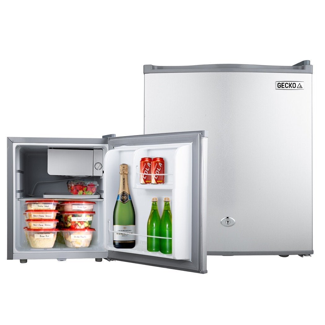 GECKO 57L Portable Camping Bar Fridge with Freezer 12V/24V, Silver | Outdoorium
