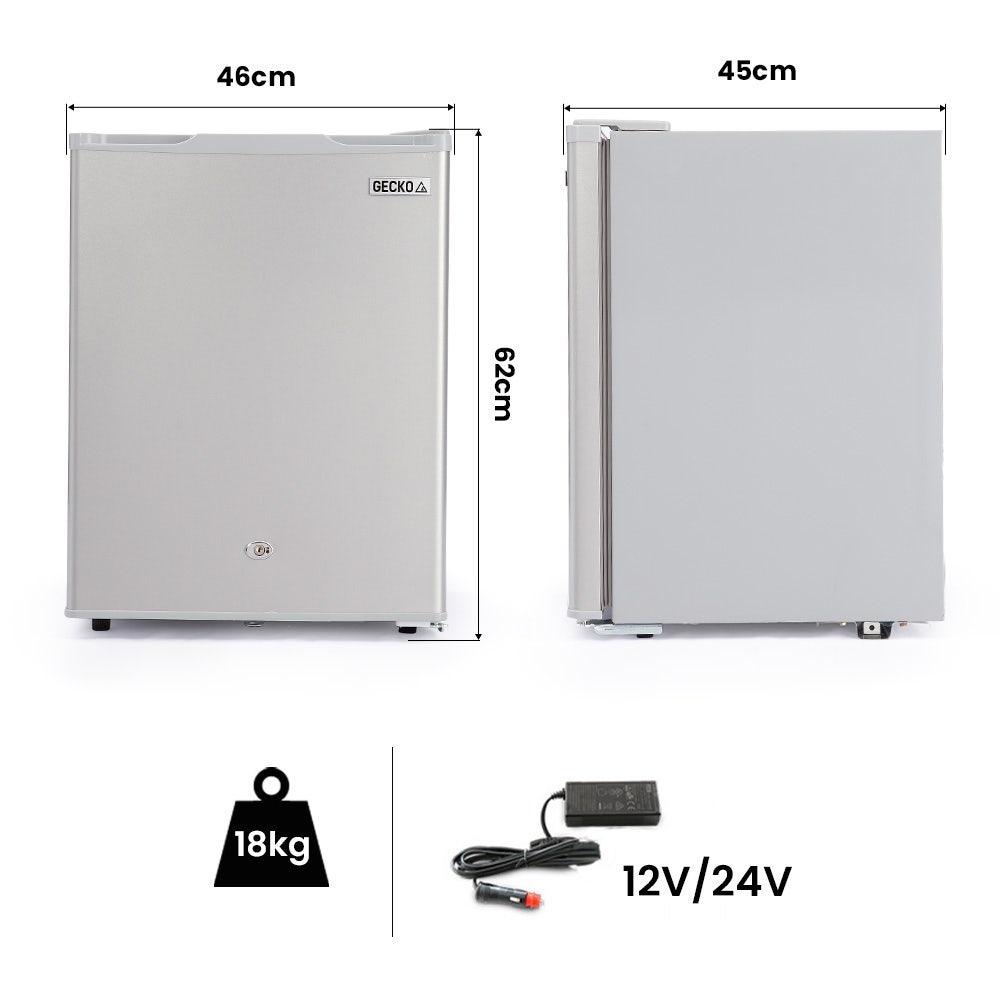 GECKO 70L Portable Bar Fridge and Freezer 12V/24V for Camping, Caravans, Silver | Outdoorium