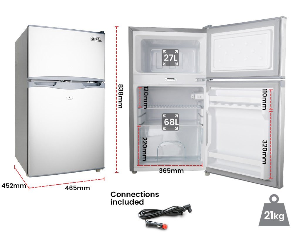 GECKO 95L Portable Upright Fridge, 12V/24V for Motorhome, Caravan, Silver | Outdoorium
