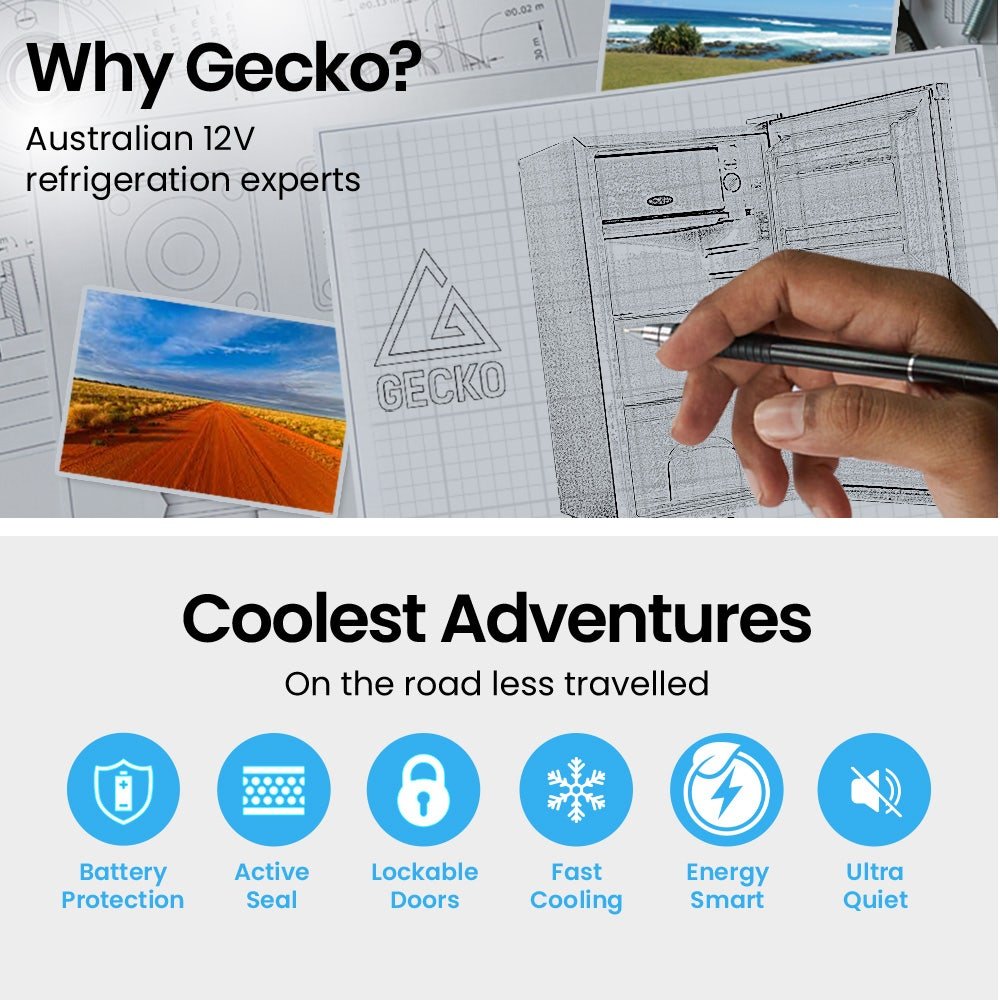 GECKO 95L Portable Upright Fridge and Freezer, 12V/24V for Camping, Caravans, Silver | Outdoorium