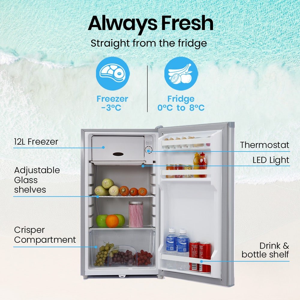 GECKO 95L Portable Upright Fridge and Freezer, 12V/24V for Camping, Caravans, Silver | Outdoorium