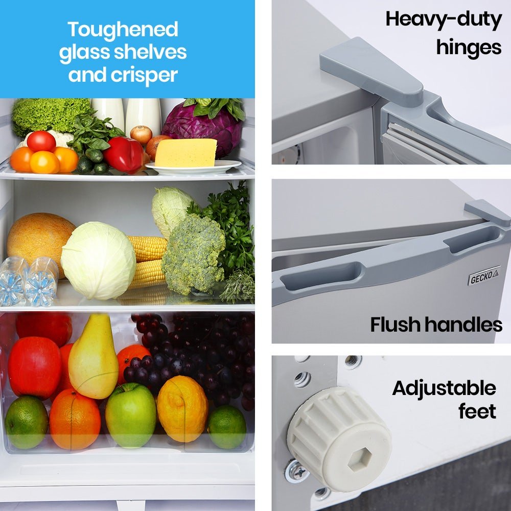 GECKO 95L Portable Upright Fridge and Freezer, 12V/24V for Camping, Caravans, Silver | Outdoorium