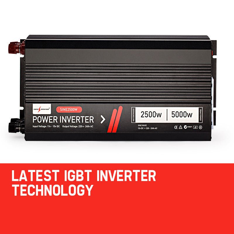 GENPOWER Modified Sine Wave 2500W/5000W 12V/240V Power Inverter Car Caravan Boat - Outdoorium