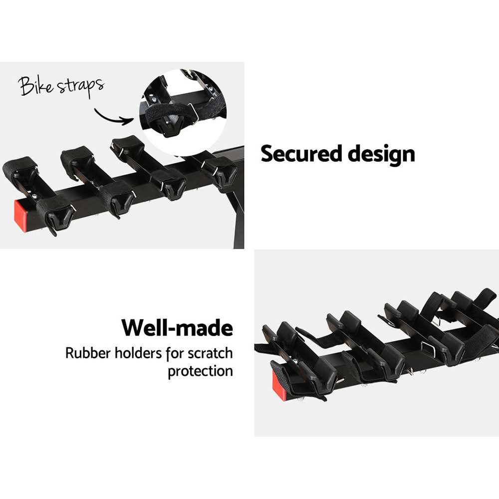 Giantz 4 Bicycle Bike Carrier Rack Car 2&quot; Hitch Mount Foldable Black,Giantz 4 Bicycle Bike Carrier Rack Car 2&quot; Hitch Mount Foldable Black - Outdoorium