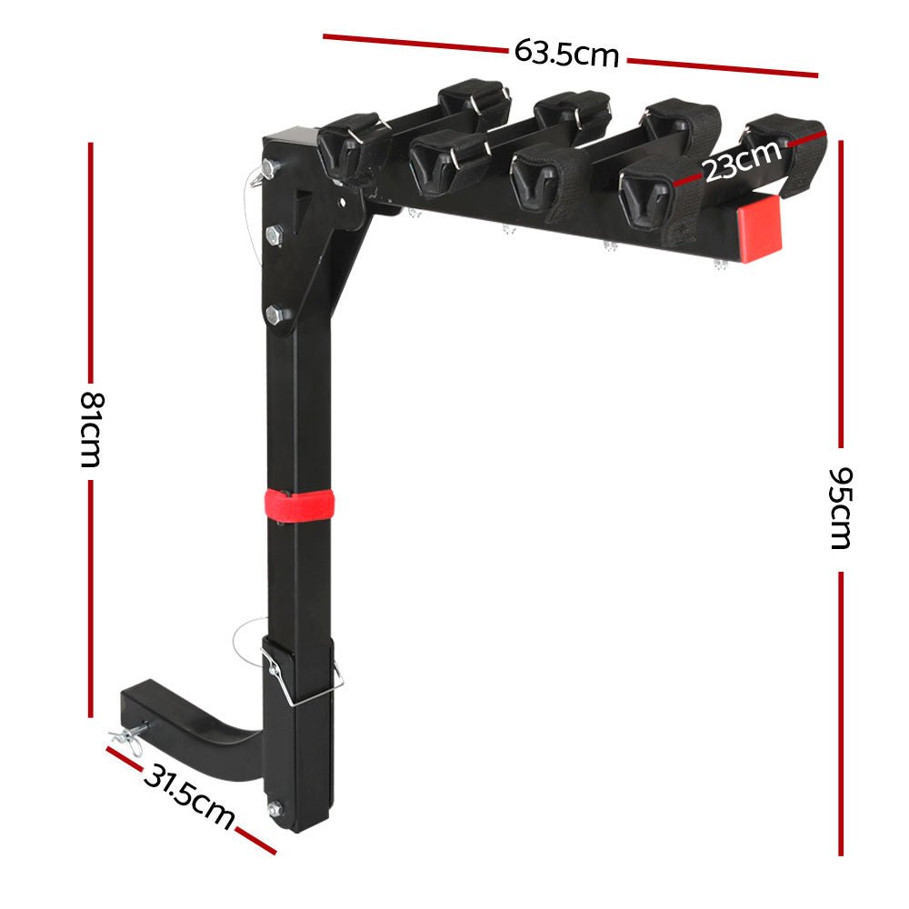 Giantz 4 Bicycle Bike Carrier Rack Car 2&quot; Hitch Mount Foldable Black,Giantz 4 Bicycle Bike Carrier Rack Car 2&quot; Hitch Mount Foldable Black - Outdoorium