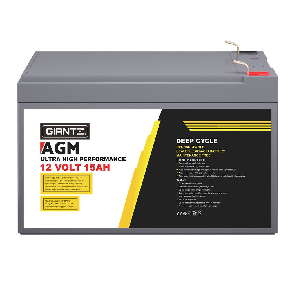 Giantz AGM Battery 12V 15Ah Deep Cycle Box Portable Solar Caravan Camping - Outdoorium