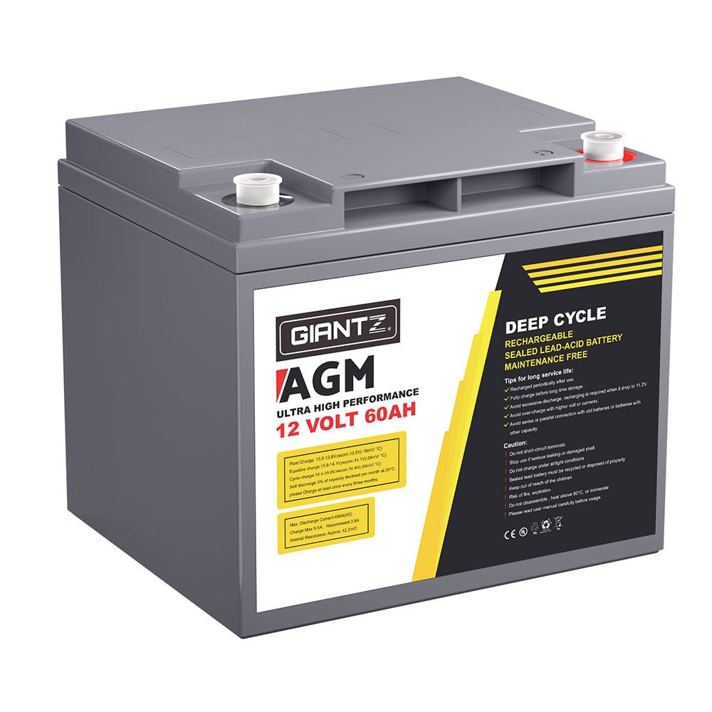 Giantz AGM Battery 12V 60Ah Deep Cycle Box Portable Solar Caravan Camping - Outdoorium