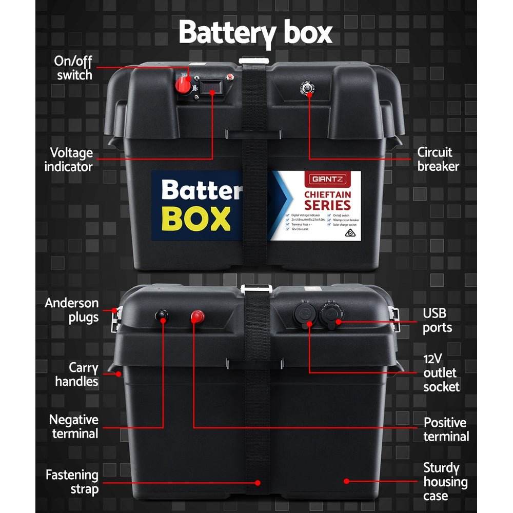 Giantz AGM Deep Cycle Battery 12V 100Ah Box Portable Solar Caravan Camping | Outdoorium