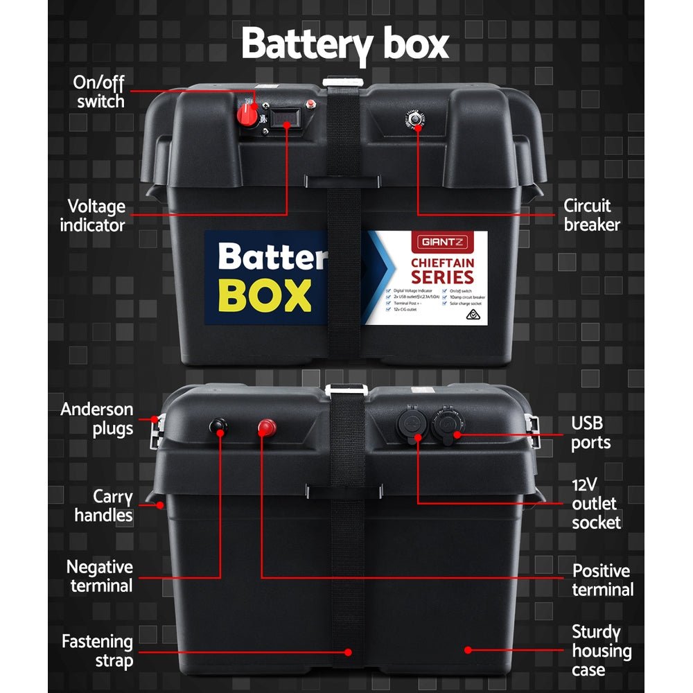 Giantz AGM Deep Cycle Battery 12V 100Ah Box Portable Solar Caravan Camping - Outdoorium