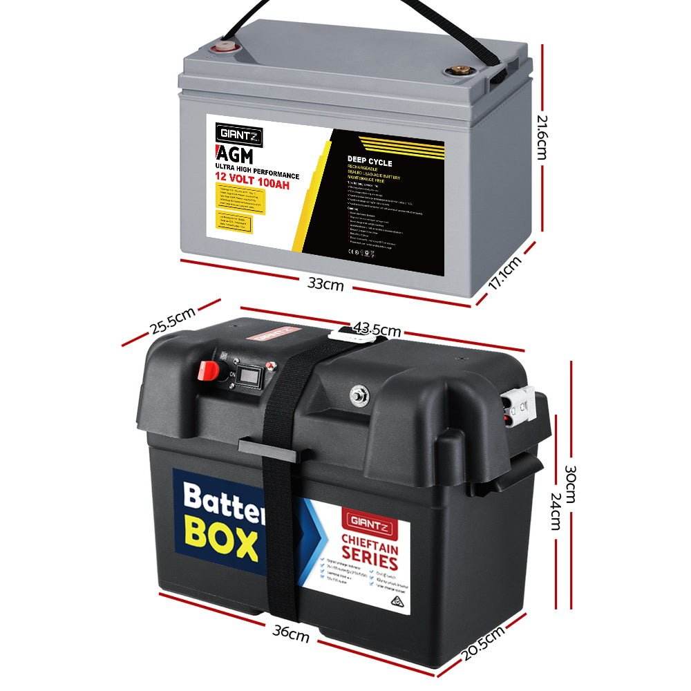 Giantz AGM Deep Cycle Battery 12V 100Ah Box Portable Solar Caravan Camping | Outdoorium