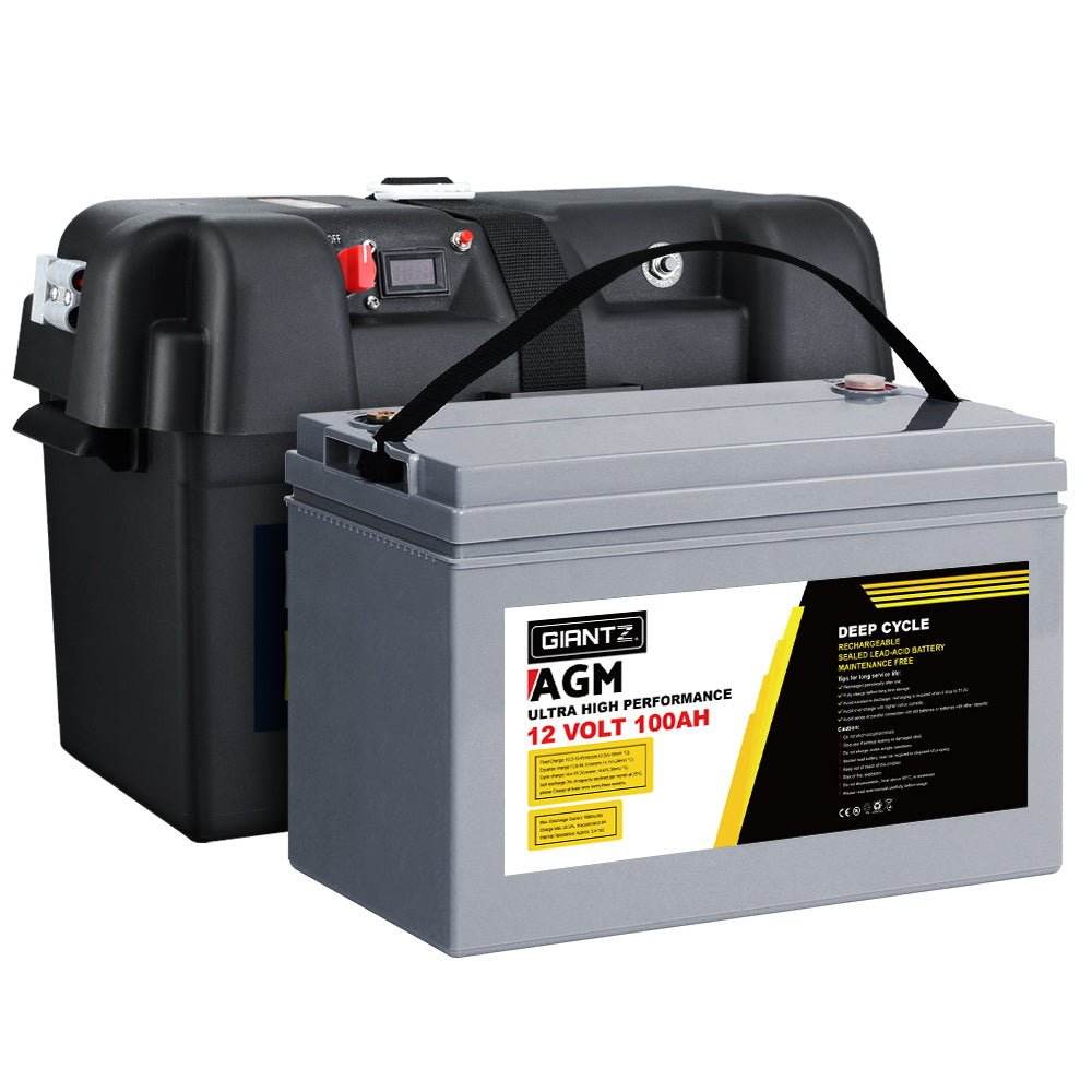 Giantz AGM Deep Cycle Battery 12V 100Ah Box Portable Solar Caravan Camping | Outdoorium