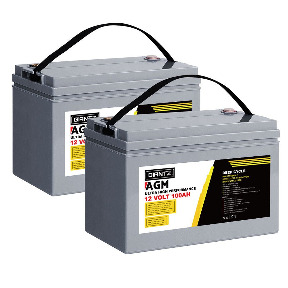 Giantz AGM Deep Cycle Battery 12V 100Ah x2 Box Portable Solar Caravan Camping - Outdoorium