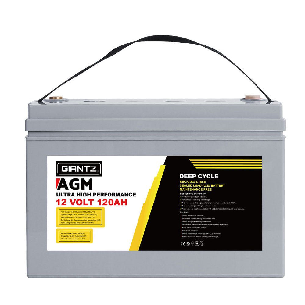 Giantz AGM Deep Cycle Battery 12V 120Ah x2 Box Portable Solar Caravan Camping - Outdoorium