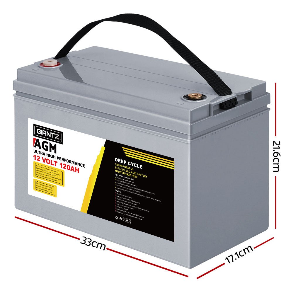 Giantz AGM Deep Cycle Battery 12V 120Ah x2 Box Portable Solar Caravan Camping - Outdoorium