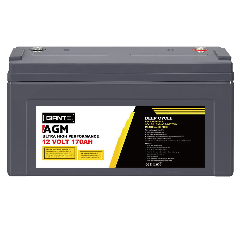 Giantz AGM Deep Cycle Battery 12V 170Ah Box Portable Solar Caravan Camping - Outdoorium