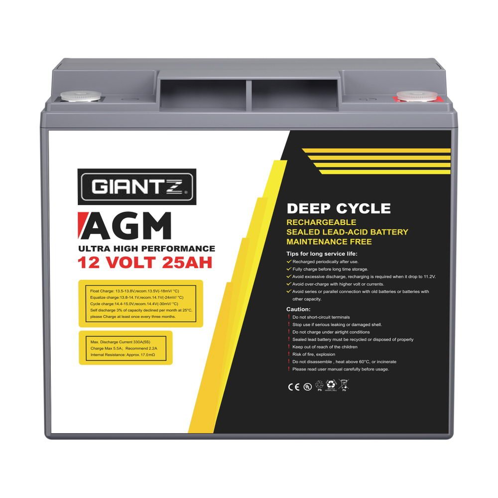 Giantz AGM Deep Cycle Battery 12V 25Ah Box Portable Solar Caravan Camping | Outdoorium